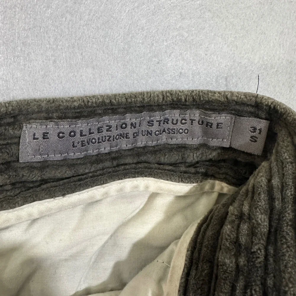 LE COLLEZIONI Collection Corduroy Pants Men 30 Olive Green Wide Wale Pleated